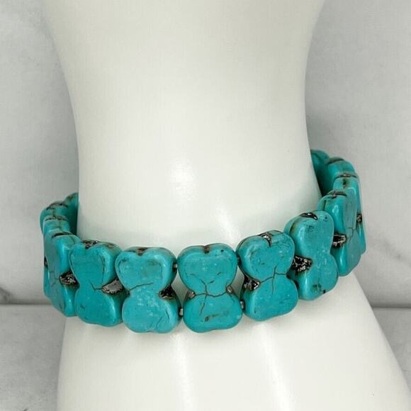 Faux Turquoise Hourglass Bone Shape Beaded Stretch Bracelet - Picture 1 of 6